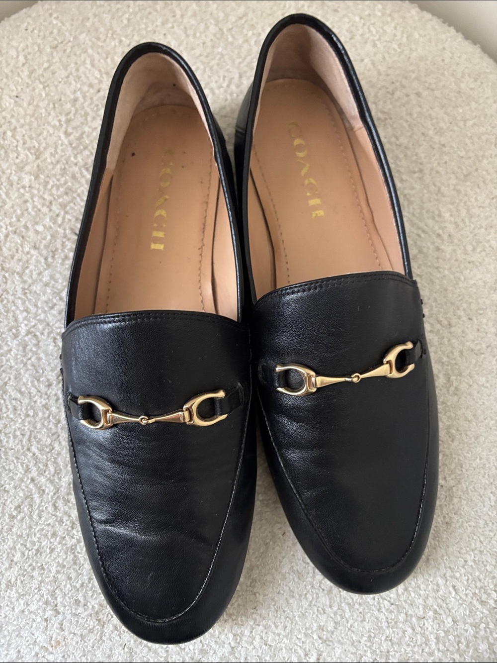 Coach Black Leather Horsebit Loafers with Gold Hardware